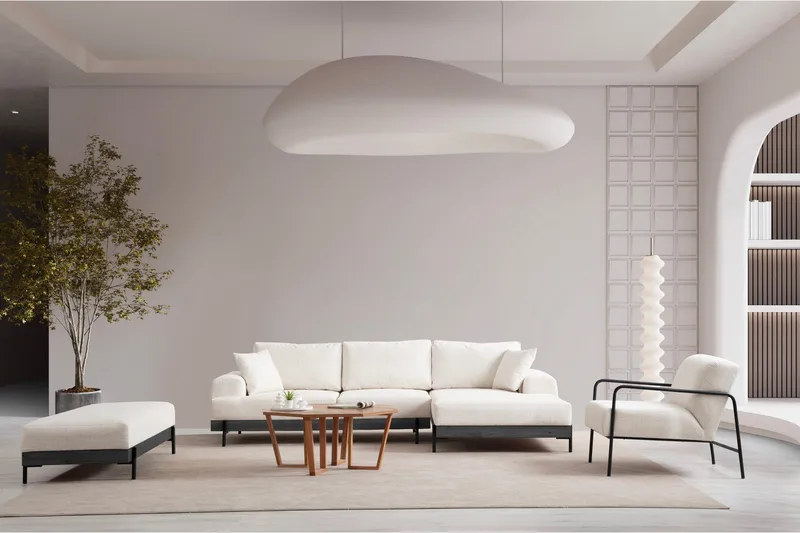 Kulmasohva Eti 3:n ist - Valkoinen - Huonekalut - Sohva - Divaanisohva - 4 istuttava sohva divaanilla