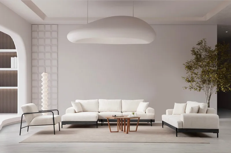 Kulmasohva Eti 3:n ist - Valkoinen - Huonekalut - Sohva - Divaanisohva - 4 istuttava sohva divaanilla