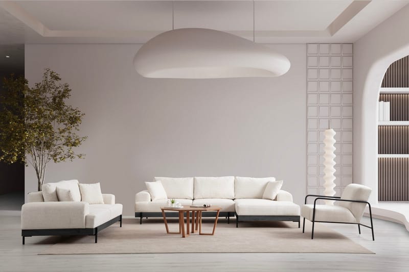 Kulmasohva Eti 3:n ist - Valkoinen - Huonekalut - Sohva - Divaanisohva - 4 istuttava sohva divaanilla