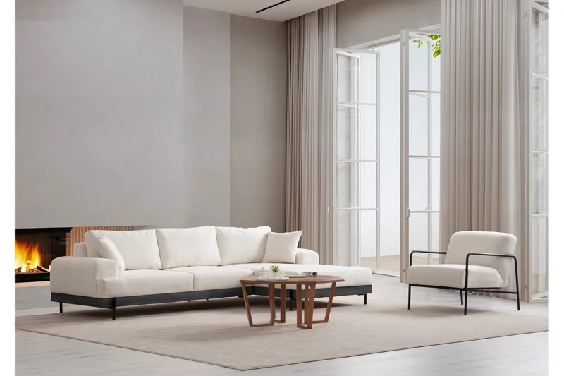 Kulmasohva Eti 3:n ist - Valkoinen - Huonekalut - Sohva - Divaanisohva - 4 istuttava sohva divaanilla