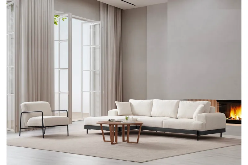 Kulmasohva Eti 3:n ist - Valkoinen - Huonekalut - Sohva - Divaanisohva - 4 istuttava sohva divaanilla