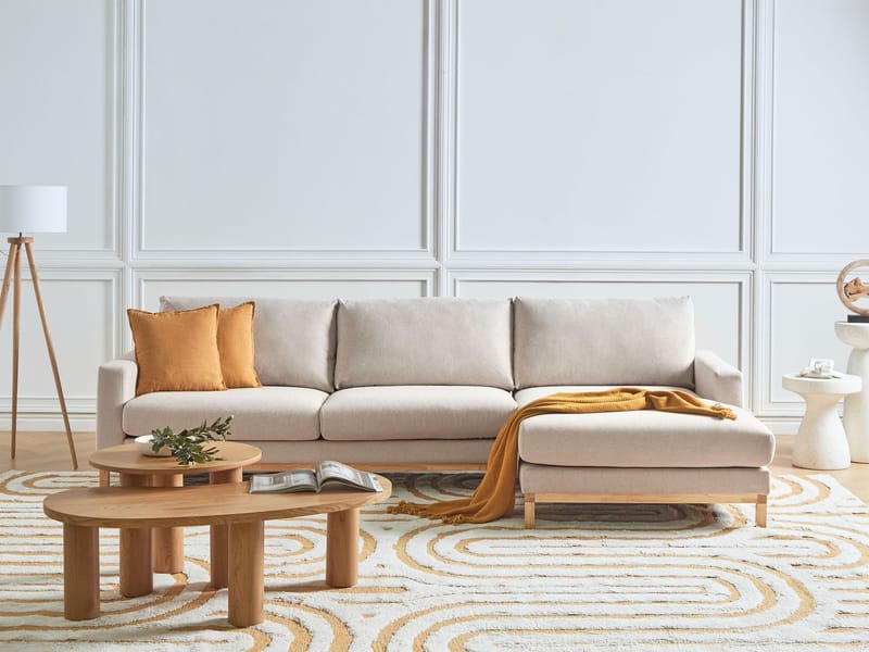 Kulmasohva Siggard - Beige - Huonekalut - Sohva - Divaanisohva - 4 istuttava sohva divaanilla