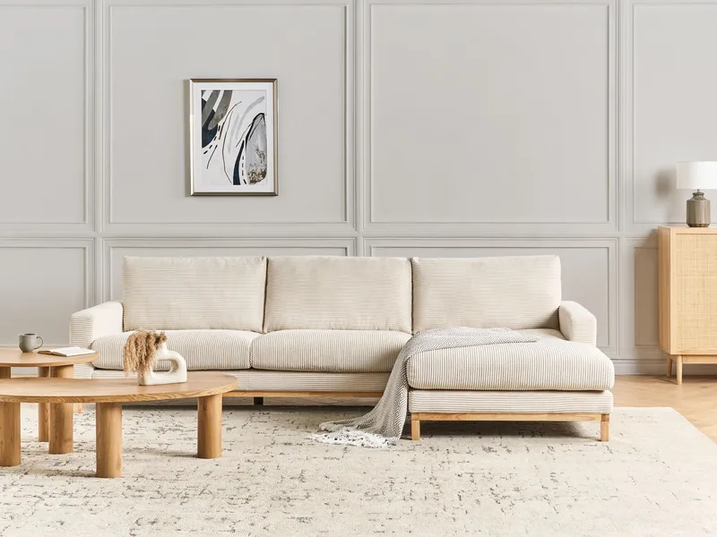 Kulmasohva Siggard - Vaalea beige - Huonekalut - Sohva - Divaanisohva - 4 istuttava sohva divaanilla