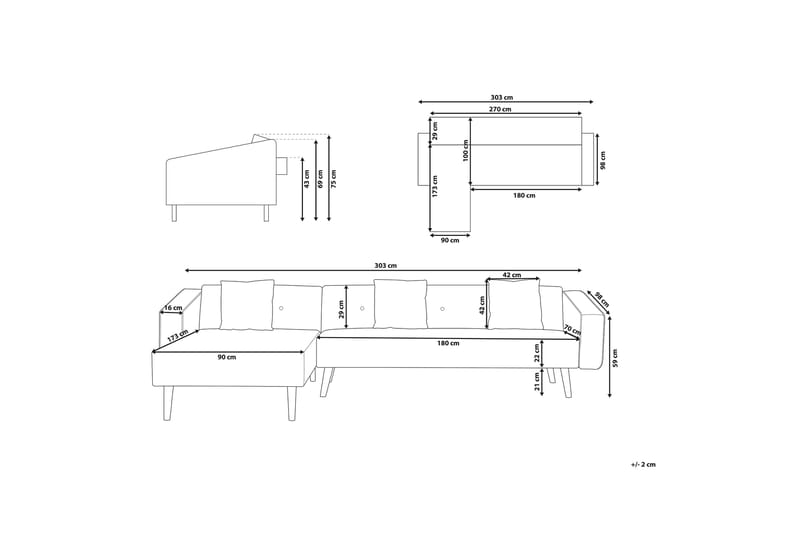 Kulmasohva Vadso 303 cm - Sininen - Kulmasohva