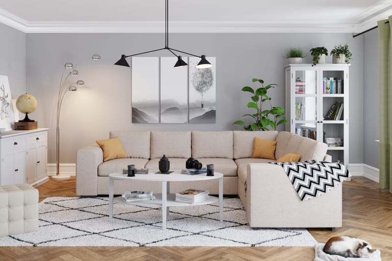 Link 5-istuttava Käännettävä L-muotoinen Kulmasohva Kankaasta - Beige - Huonekalut - Sohva - Kulmasohva