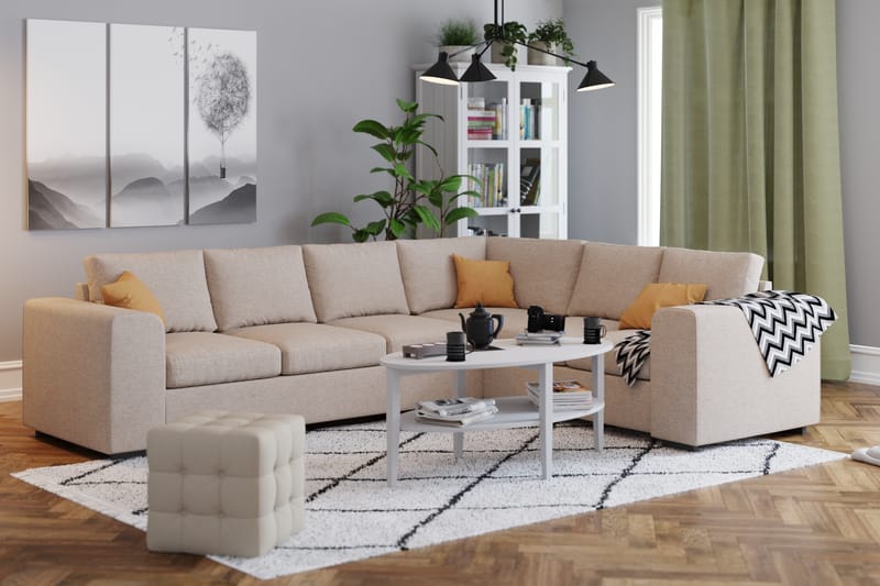 Link 5-istuttava Käännettävä L-muotoinen Kulmasohva Kankaasta - Beige - Huonekalut - Sohva - Kulmasohva