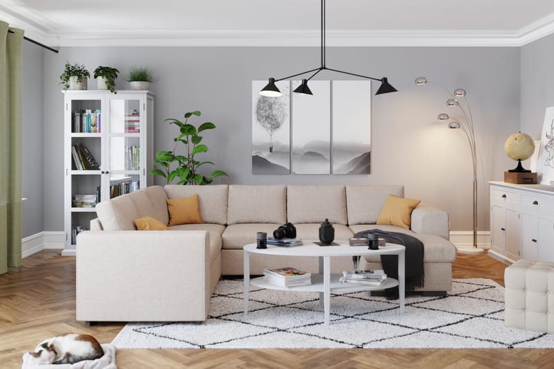 Link 5-istuttava Käännettävä U-muotoinen Kulmasohva Divaanilla Kankaasta - Beige - Huonekalut - Sohva - Kulmasohva - Kulmadivaanisohva