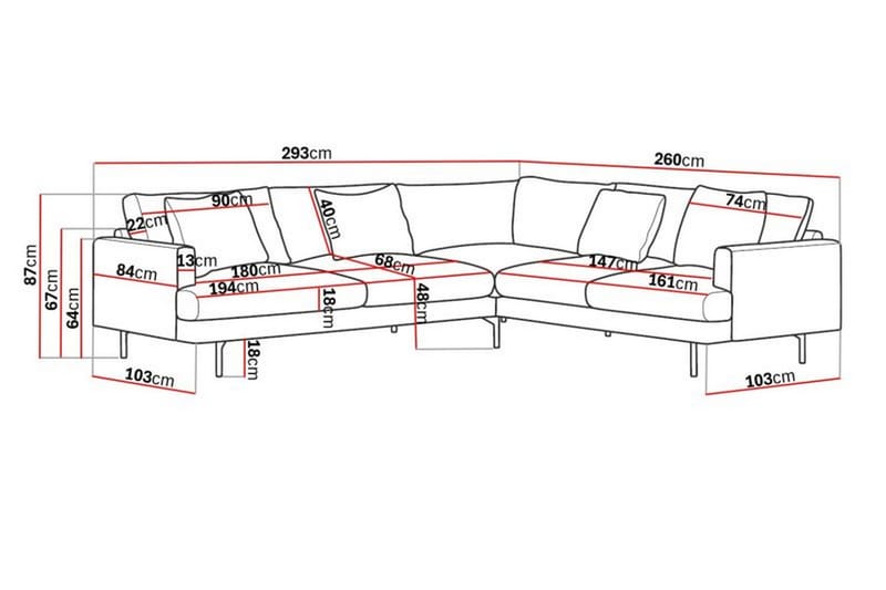 Menard 6-istuttava Oikeakätinen L-muotoinen Kulmasohva Kankaasta - Tummanharmaa - Huonekalut - Sohva - Kulmasohva
