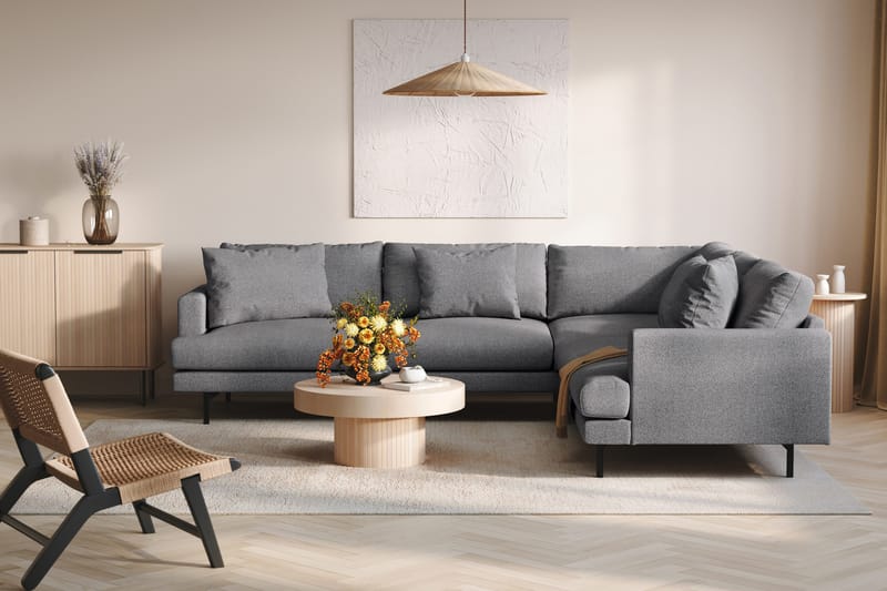 Menard 6-istuttava Oikeakätinen L-muotoinen Kulmasohva Kankaasta - Tummanharmaa - Huonekalut - Sohva - Kulmasohva