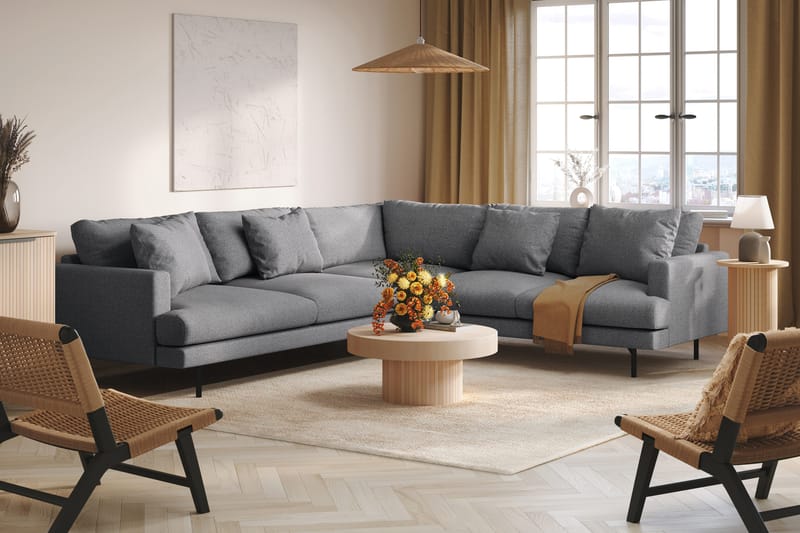 Menard 6-istuttava Oikeakätinen L-muotoinen Kulmasohva Kankaasta - Tummanharmaa - Huonekalut - Sohva - Kulmasohva