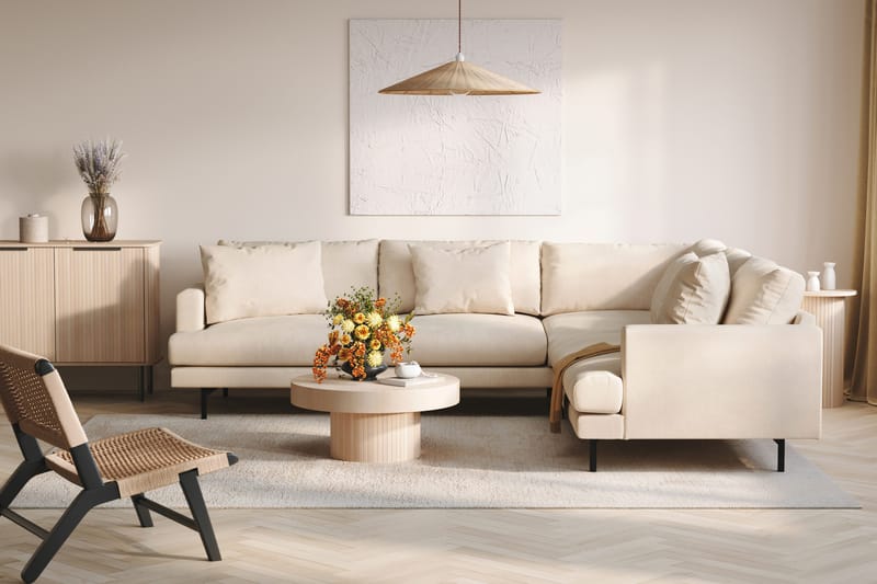 Menard 6-istuttava Oikeakätinen L-muotoinen Kulmasohva Manchesterista - Beige - Huonekalut - Sohva - Kulmasohva