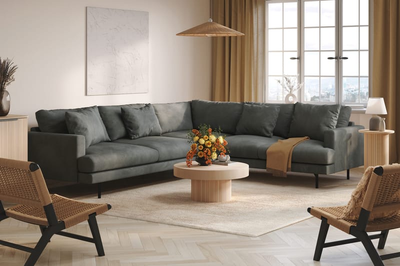 Menard 6-istuttava Oikeakätinen L-muotoinen Kulmasohva Manchesterista - Harmaa - Huonekalut - Sohva - Kulmasohva