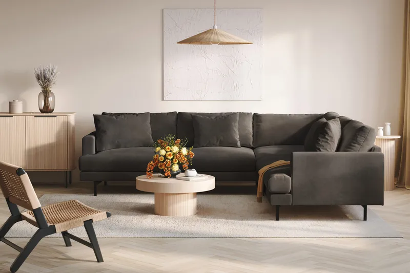 Menard 6-istuttava Oikeakätinen L-muotoinen Kulmasohva Manchesterista - Tummanharmaa - Huonekalut - Sohva - Kulmasohva