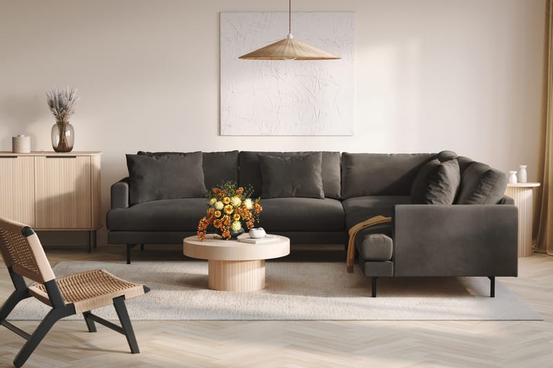 Menard 6-istuttava Oikeakätinen L-muotoinen Kulmasohva Manchesterista - Tummanharmaa - Huonekalut - Sohva - Kulmasohva