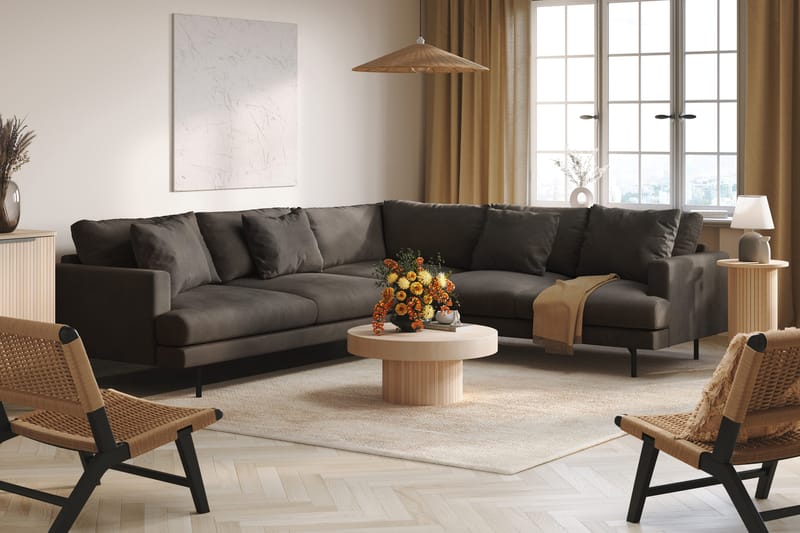 Menard 6-istuttava Oikeakätinen L-muotoinen Kulmasohva Manchesterista - Tummanharmaa - Huonekalut - Sohva - Kulmasohva