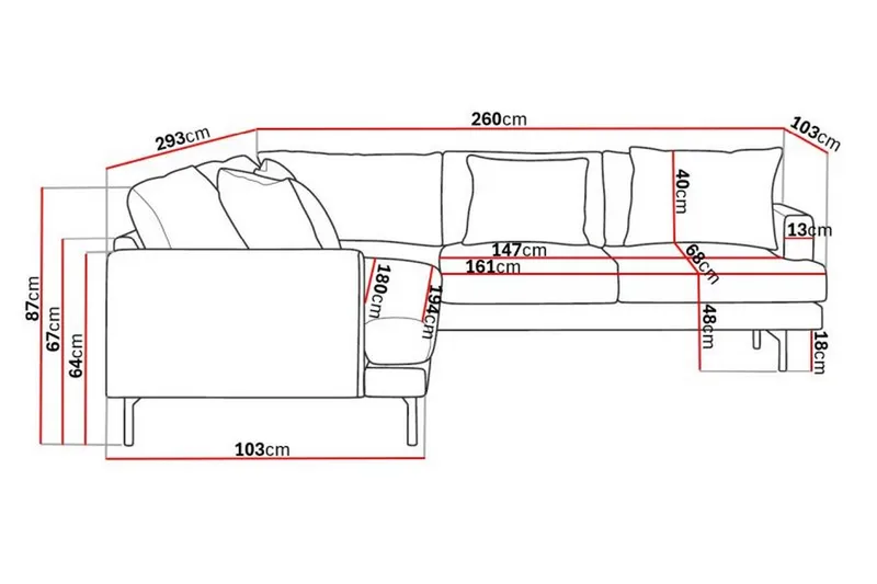 Menard 6-istuttava Oikeakätinen L-muotoinen Kulmasohva Manchesterista - Tummanharmaa - Huonekalut - Sohva - Kulmasohva