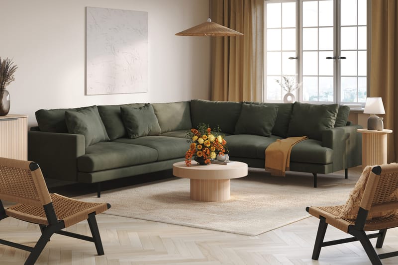 Menard 6-istuttava Oikeakätinen L-muotoinen Kulmasohva Manchesterista - Tummanvihreä - Huonekalut - Sohva - Kulmasohva