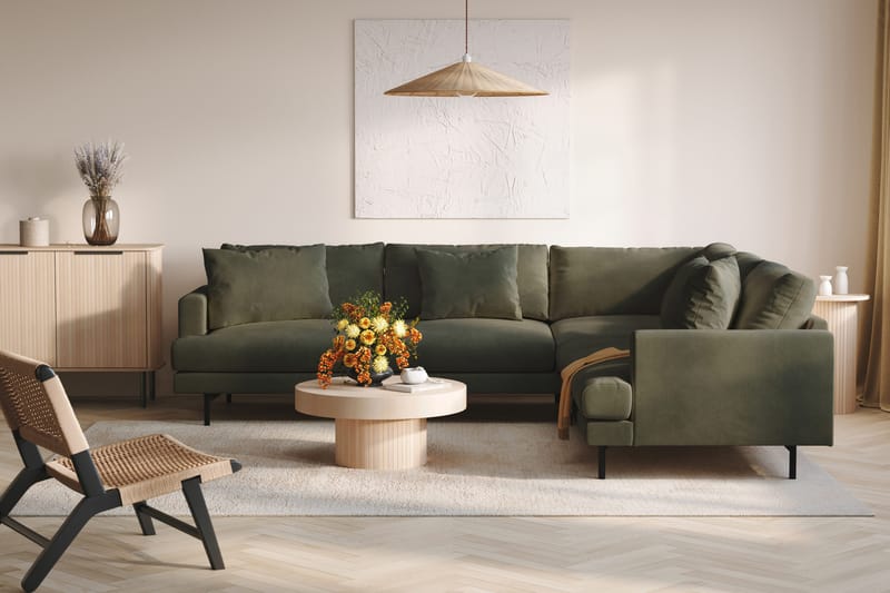 Menard 6-istuttava Oikeakätinen L-muotoinen Kulmasohva Manchesterista - Tummanvihreä - Huonekalut - Sohva - Kulmasohva