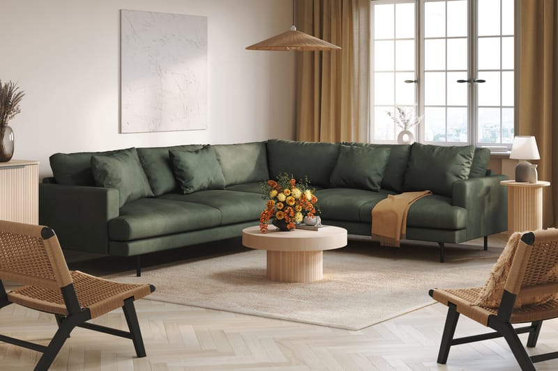 Menard 6-istuttava Oikeakätinen L-muotoinen Kulmasohva Manchesterista - Vihreä - Huonekalut - Sohva - Kulmasohva