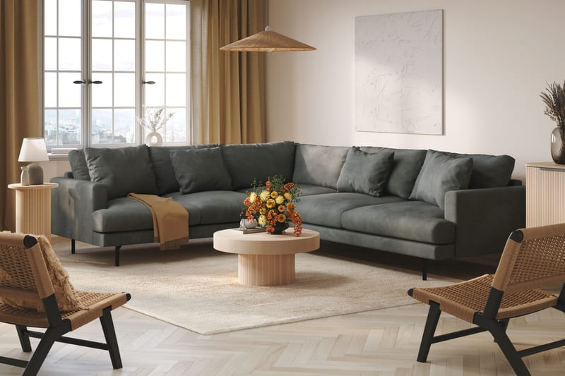 Menard 6-istuttava Vasenkätinen L-muotoinen Kulmasohva Manchesterista - Harmaa - Huonekalut - Sohva - Kulmasohva