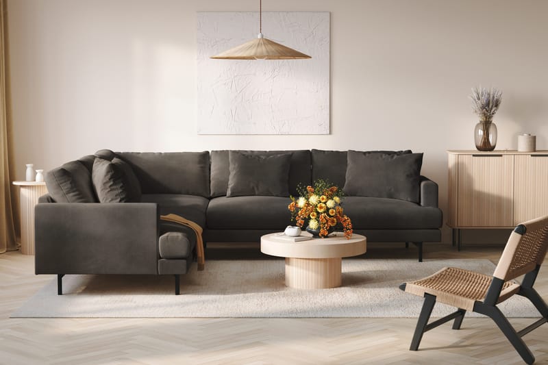 Menard 6-istuttava Vasenkätinen L-muotoinen Kulmasohva Manchesterista - Tummanharmaa - Huonekalut - Sohva - Kulmasohva