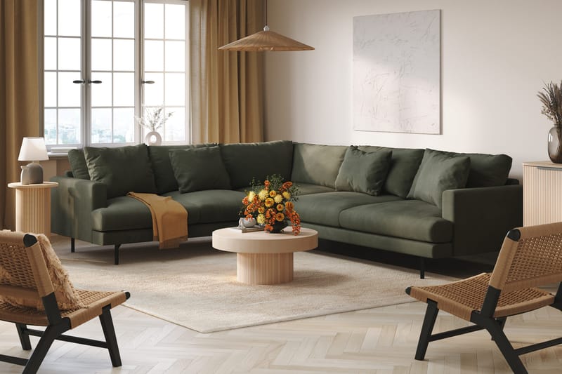 Menard 6-istuttava Vasenkätinen L-muotoinen Kulmasohva Manchesterista - Tummanvihreä - Huonekalut - Sohva - Kulmasohva