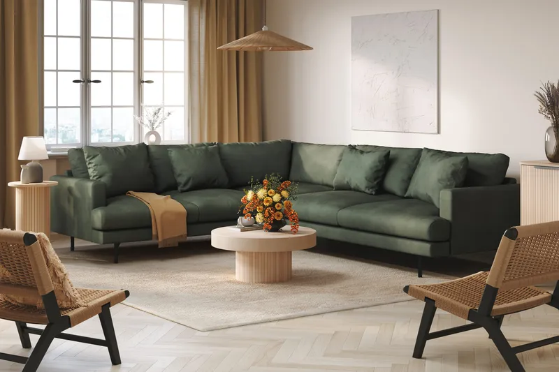 Menard 6-istuttava Vasenkätinen L-muotoinen Kulmasohva Manchesterista - Vihreä - Huonekalut - Sohva - Kulmasohva