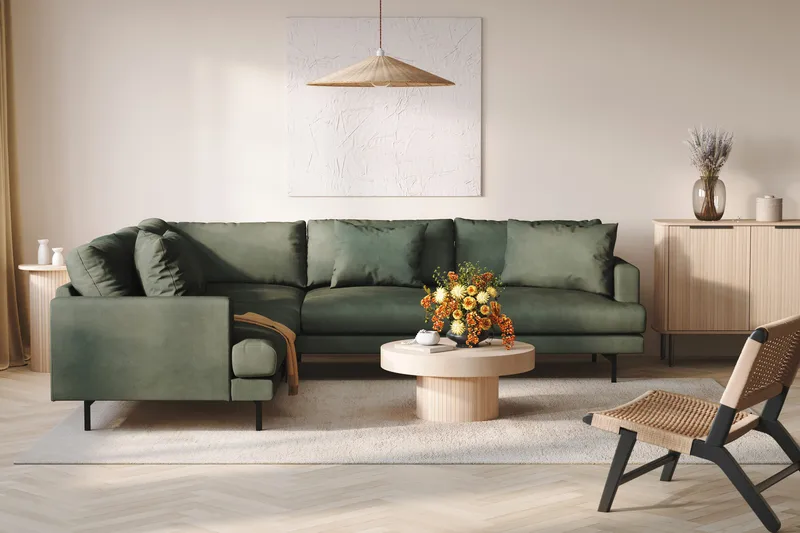 Menard 6-istuttava Vasenkätinen L-muotoinen Kulmasohva Manchesterista - Vihreä - Huonekalut - Sohva - Kulmasohva