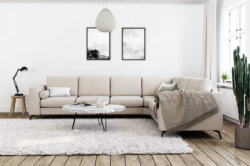 Ocean Lyx 5-istuttava Käännettävä L-muotoinen Kulmasohva Kankaalla - Beige - Huonekalut - Sohva - Kulmasohva
