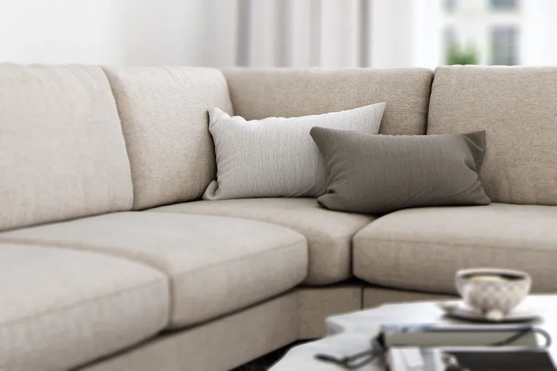 Ocean Lyx 5-istuttava Käännettävä L-muotoinen Kulmasohva Kankaalla - Beige - Huonekalut - Sohva - Kulmasohva