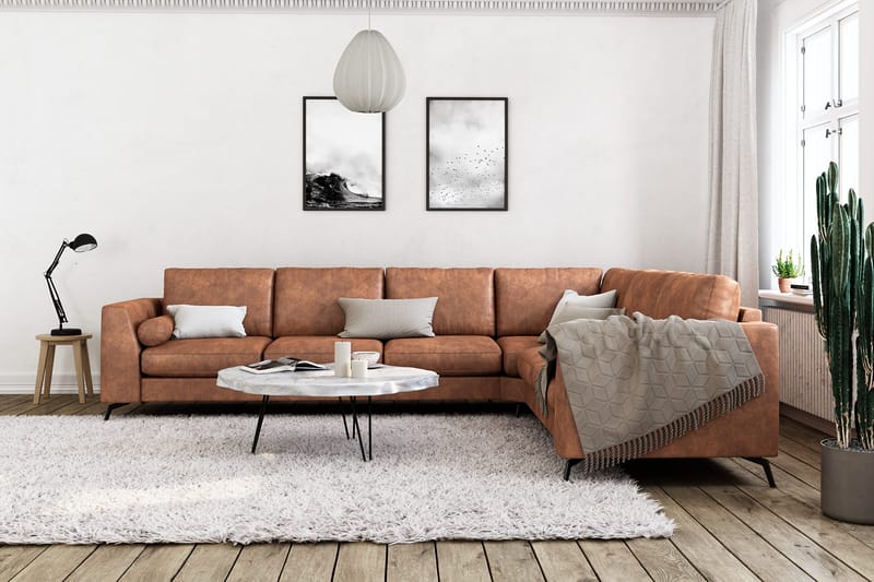 Ocean Lyx 5-istuttava Käännettävä L-muotoinen Kulmasohva Keinonahkalla - Ruskea - Huonekalut - Sohva - Kulmasohva