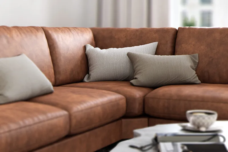 Ocean Lyx 5-istuttava Käännettävä L-muotoinen Kulmasohva Keinonahkalla - Ruskea - Huonekalut - Sohva - Kulmasohva