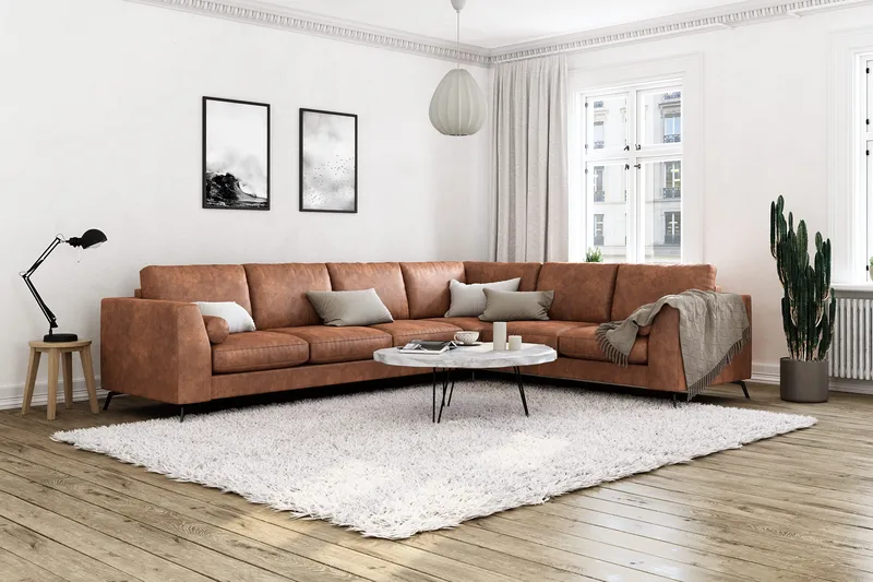 Ocean Lyx 5-istuttava Käännettävä L-muotoinen Kulmasohva Keinonahkalla - Ruskea - Huonekalut - Sohva - Kulmasohva