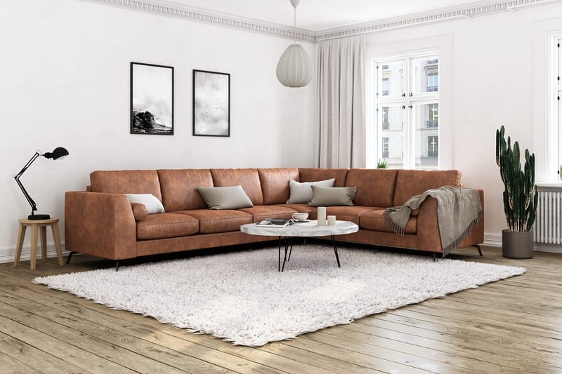 Ocean Lyx 5-istuttava Käännettävä L-muotoinen Kulmasohva Keinonahkalla - Ruskea - Huonekalut - Sohva - Kulmasohva