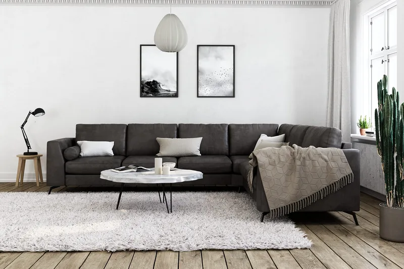 Ocean Lyx 5-istuttava Käännettävä L-muotoinen Kulmasohva Keinonahkalla - Tummanharmaa - Huonekalut - Sohva - Kulmasohva