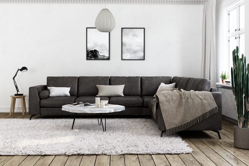 Ocean Lyx 5-istuttava Käännettävä L-muotoinen Kulmasohva Keinonahkalla - Tummanharmaa - Huonekalut - Sohva - Kulmasohva