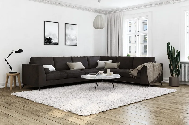 Ocean Lyx 5-istuttava Käännettävä L-muotoinen Kulmasohva Sametilla - Tummanharmaa - Huonekalut - Sohva - Kulmasohva