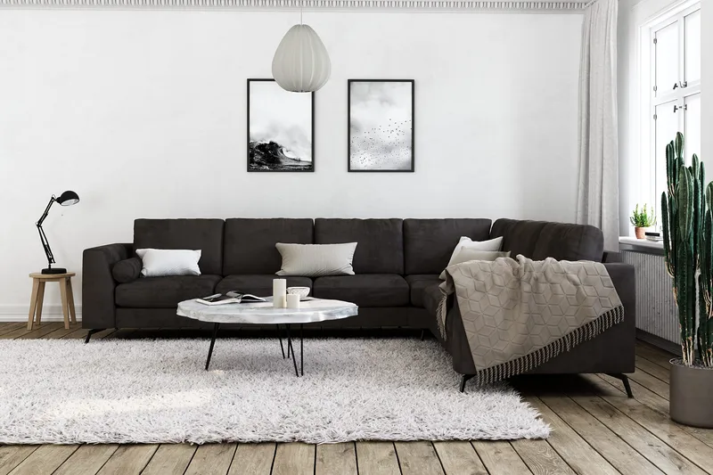 Ocean Lyx 5-istuttava Käännettävä L-muotoinen Kulmasohva Sametilla - Tummanharmaa - Huonekalut - Sohva - Kulmasohva