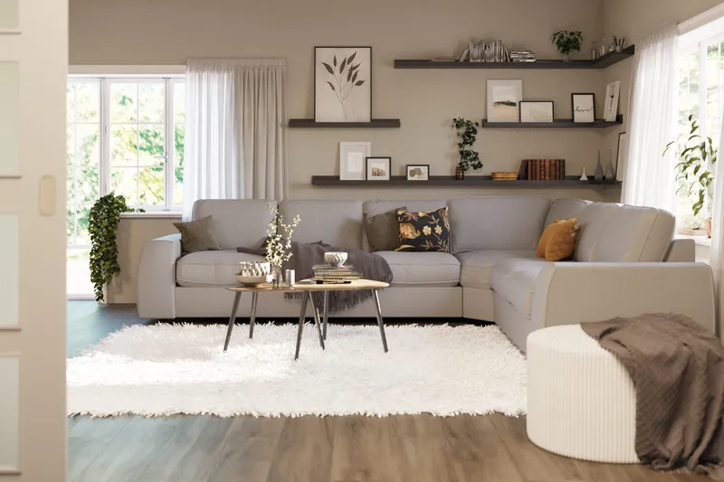 Optus Lyx 5-istuttava Käännettävä L-muotoinen Kulmasohva Kankaasta - Harmaa - Huonekalut - Sohva - Kulmasohva