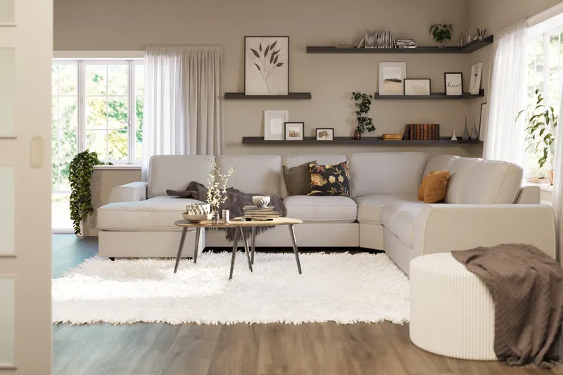 Optus Lyx 5-istuttava Oikeakätinen U-muotoinen Kulmasohva Divaanilla Kankaasta - Vaaleanharmaa - Huonekalut - Sohva - Kulmasohva - Kulmadivaanisohva