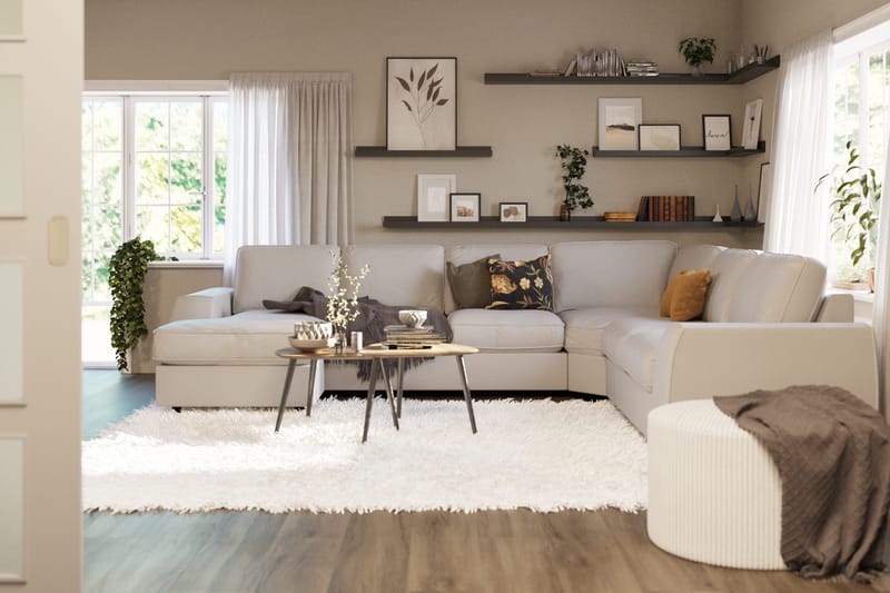 Optus Lyx 5-istuttava Oikeakätinen U-muotoinen Kulmasohva Divaanilla Kankaasta - Vaaleanharmaa - Huonekalut - Sohva - Kulmasohva - Kulmadivaanisohva