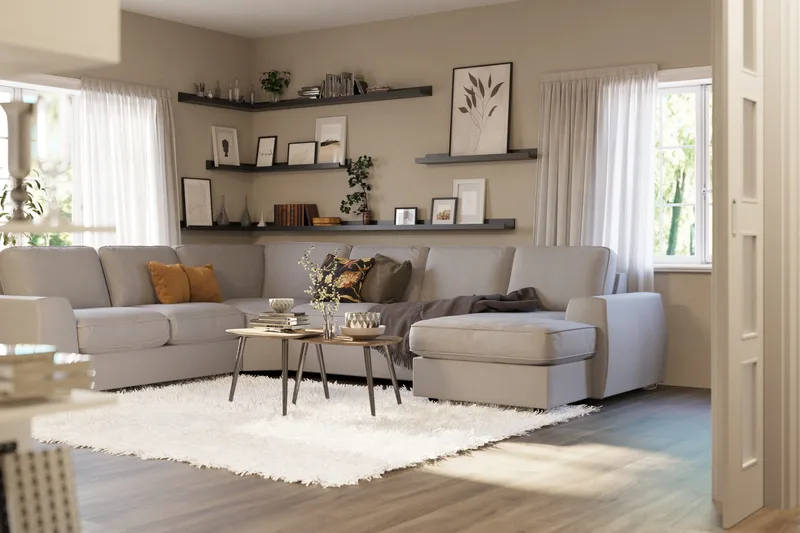 Optus Lyx 5-istuttava Vasenkätinen U-muotoinen Kulmasohva Divaanilla Kankaasta - Harmaa - Huonekalut - Sohva - Kulmasohva - Kulmadivaanisohva