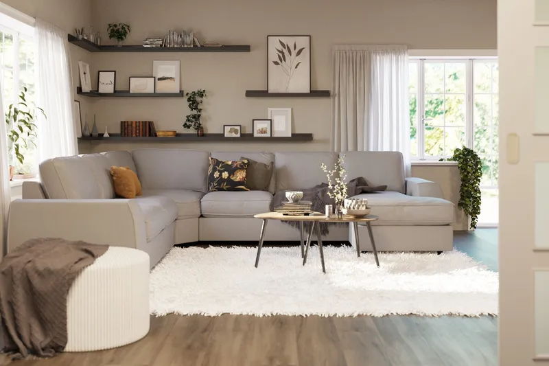 Optus Lyx 5-istuttava Vasenkätinen U-muotoinen Kulmasohva Divaanilla Kankaasta - Harmaa - Huonekalut - Sohva - Kulmasohva - Kulmadivaanisohva