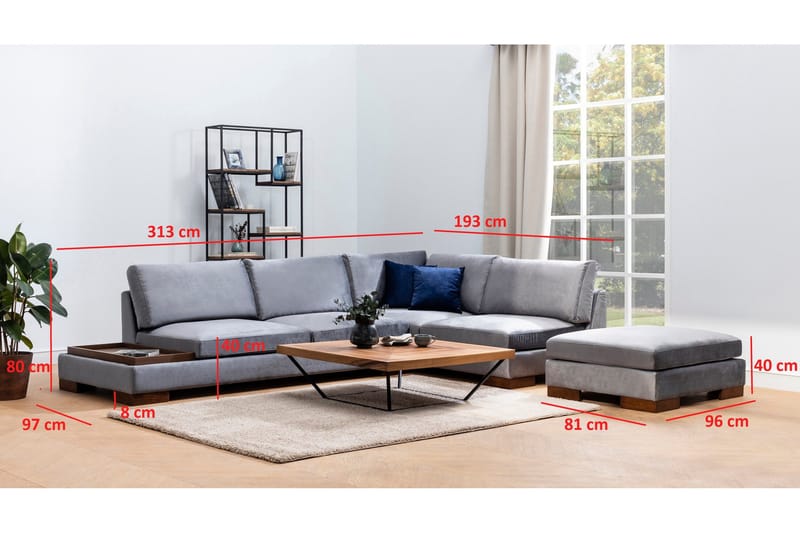 Sohva avopäädyllä Nathalie rahilla Oikea - Tummanharmaa/Luonnonväri - Huonekalut - Sohva - Kulmasohva