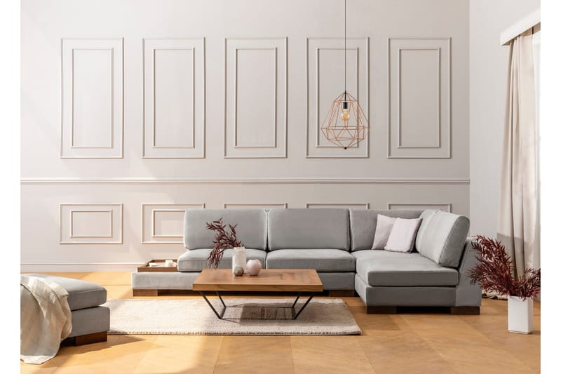 Sohva avopäädyllä Nathalie rahilla Oikea - Vaaleanharmaa/Luonnonväri - Huonekalut - Sohva - Kulmasohva