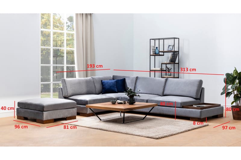 Sohva avopäädyllä Nathalie rahilla Vasen - Tummanharmaa/Luonnonväri - Huonekalut - Sohva - Kulmasohva