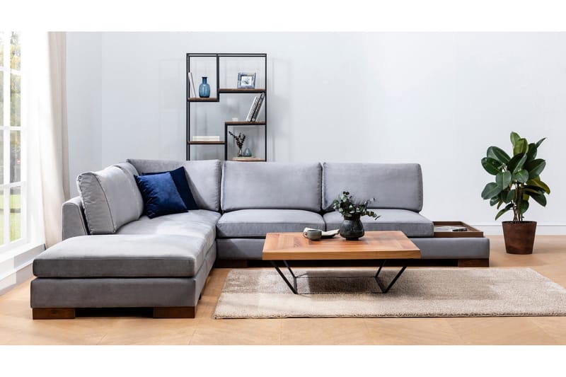 Sohva avopäädyllä Nathalie rahilla Vasen - Tummanharmaa/Luonnonväri - Huonekalut - Sohva - Kulmasohva