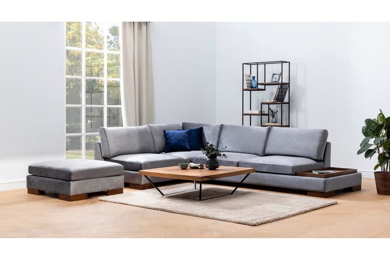 Sohva avopäädyllä Nathalie rahilla Vasen - Tummanharmaa/Luonnonväri - Huonekalut - Sohva - Kulmasohva