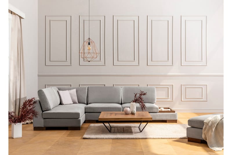 Sohva avopäädyllä Nathalie rahilla Vasen - Vaaleanharmaa/Luonnonväri - Huonekalut - Sohva - Kulmasohva