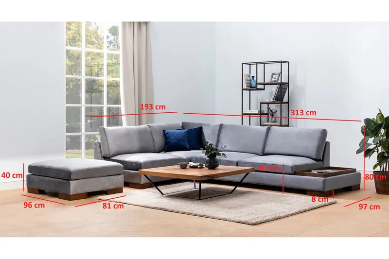 Sohva avopäädyllä Nathalie Vasen - Tummanharmaa/Luonnonväri - Huonekalut - Sohva - Kulmasohva